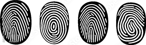 Fingerprint or thumbprint set isolated. Fingerprint icons. Personal id identity. Press finger, scan for safety.
