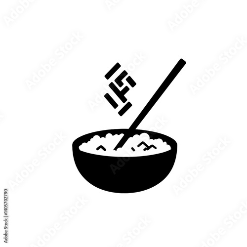 Bowl of rice with chopsticks icon in black silhouette style