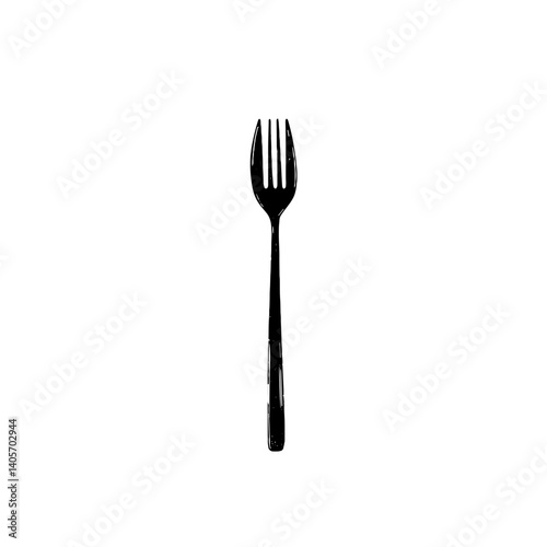Single black fork on a plain white background