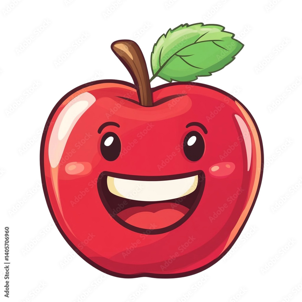 Happy red apple cartoon character smiling joyfully Happy red apple cartoon character smiling joyfully