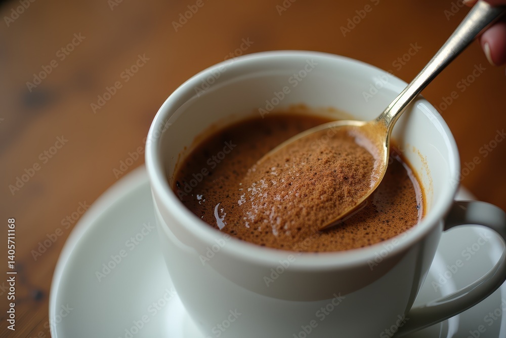 Rich aroma: freshly brewed cup of Turkish coffee in white porcelain