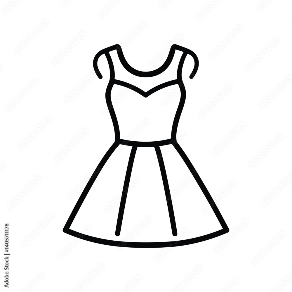 Dress Icon with Short Sleeves and A Line Skirt in a Trendy Outline Style Dress Icon with Short Sleeves and A Line Skirt in a Trendy Outline Style