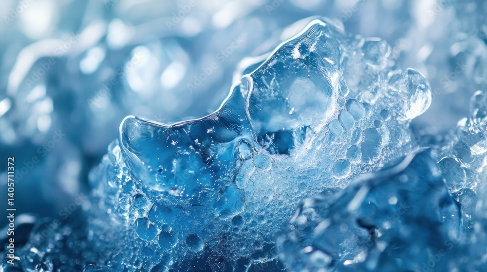 Detailed close up of blue ice showcasing unique textures and bubbles, illustrating the beauty of frozen water under light in a natural setting Detailed close up of blue ice showcasing unique textures and bubbles, illustrating the beauty of frozen water under light in a natural setting