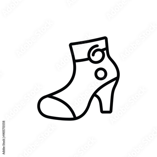Fashionable High Heel Boot with Decorative Buckles Icon in Line Art on Transparent