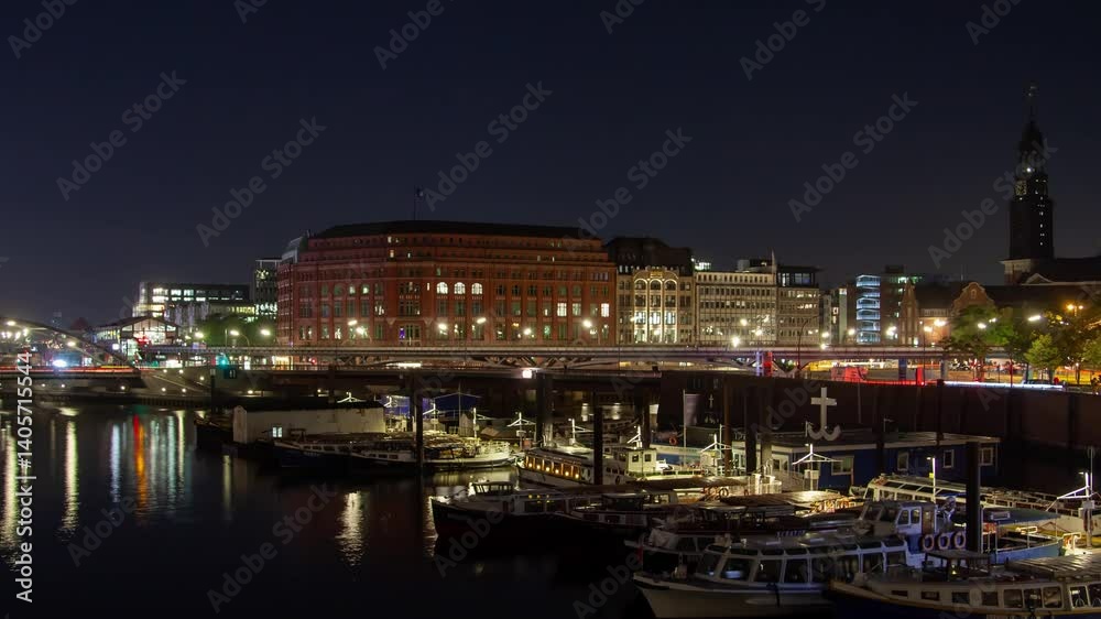 Captivating Timelapse of Hamburg's Night Skyline and Elbe River Boats Captivating Timelapse of Hamburg's Night Skyline and Elbe River Boats