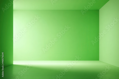 An empty room bathed in green light, walls meet at clean angles, creating a minimalist backdrop