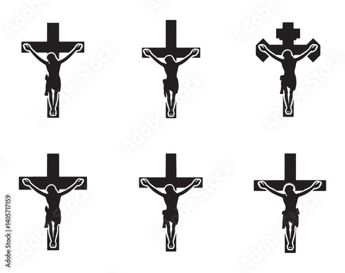 Good friday cross symbol set silhouette vector on white background