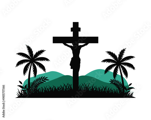 Good friday cross symbol with nature vector illustration