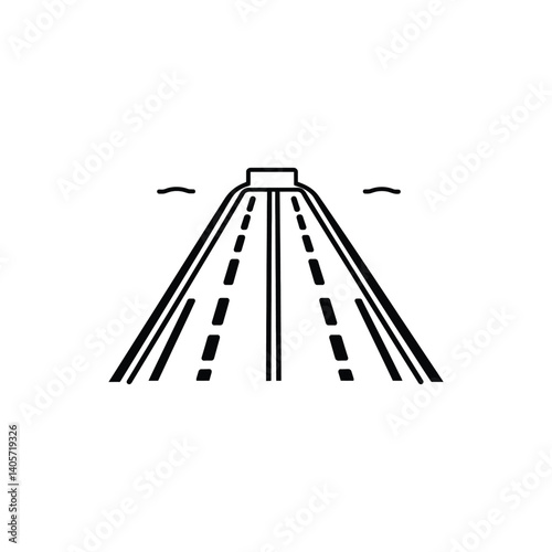 Highway Outline Illustration, Minimalist Design, Black Lines on Transparent Background