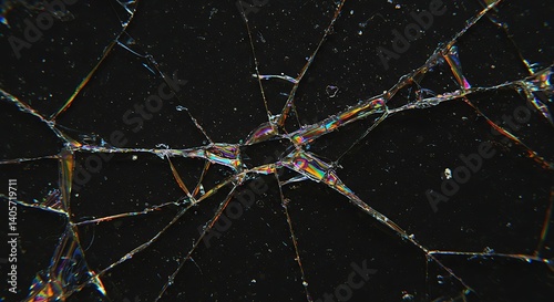Cracked Black Surface Close-up with Colorful Fissures