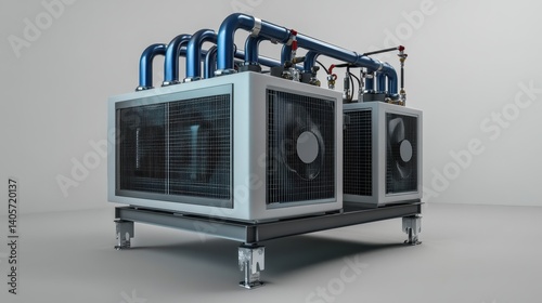 Modern Air Cooling Chiller System with Intricate Piping and Engineering Design