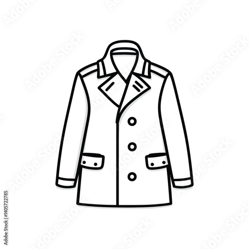 Isolated Buttoned Overcoat with Thick Outline and Transparent Background