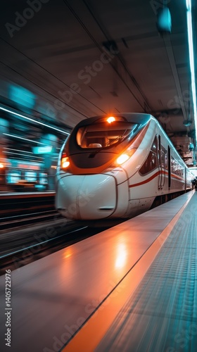 High-speed railway train approaching station at high speed - station express electric metropolitan tracks