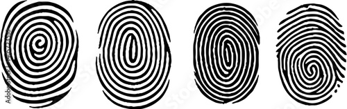 Finger print id authentication symbol set. Fingerprint, biometric, identity icon set. Set of vector realistic fingerprints.