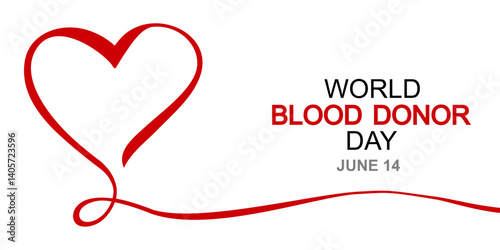 World Blood Donor day on June 14th. Donate blood concept with line tape in heart form. Blood donation vector illustration