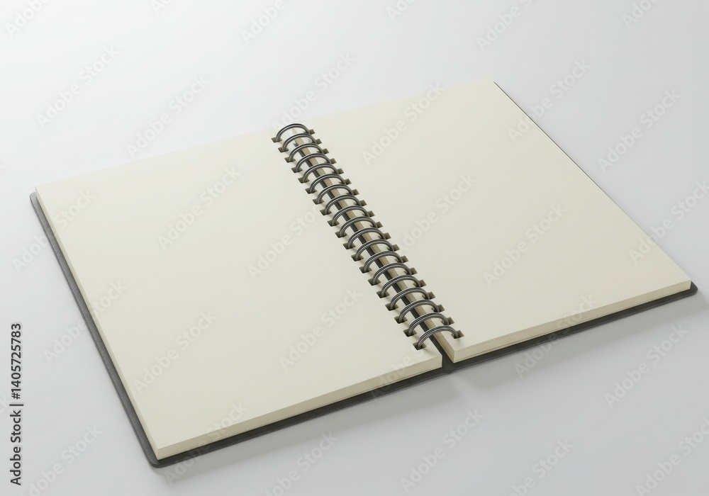 Open spiral bound notebook with blank pages on a white surface isoleted on white background Open spiral bound notebook with blank pages on a white surface isoleted on white background