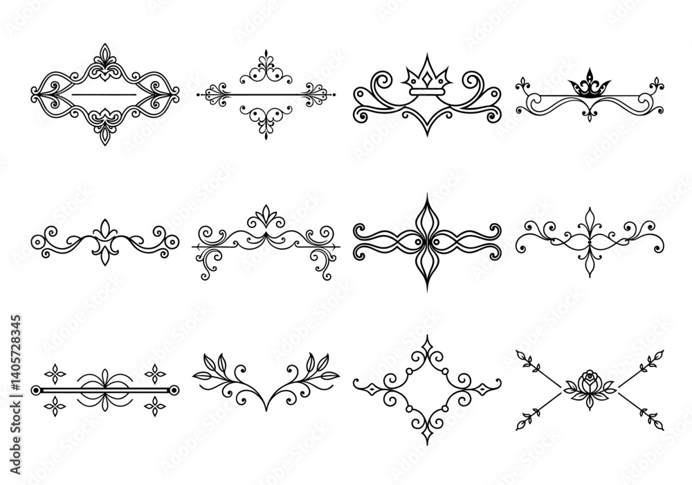 Obraz premium Unique floral divider terms element set of general and specific on white background