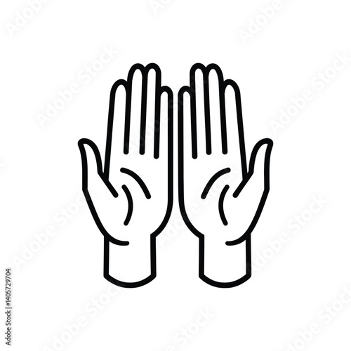 Line Art of Two Open Hands Praying on Transparent Background, Palms Up Facing Viewer