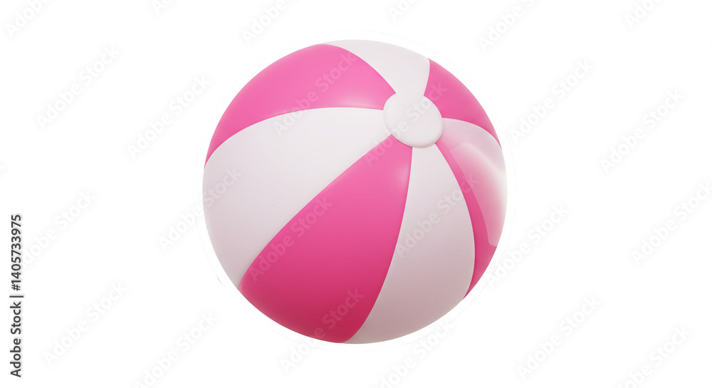 A cheerful pink and white beach ball ready for summer fun, playfully isolated against a bright white background.