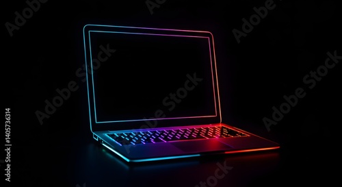 Futuristic Neon-Outlined Laptops on Dark Backgrounds in a Minimal Tech Style