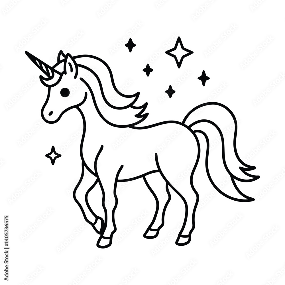 Naklejka premium Mythical Unicorn line art vector Silhouette Simple Line Art Illustration design