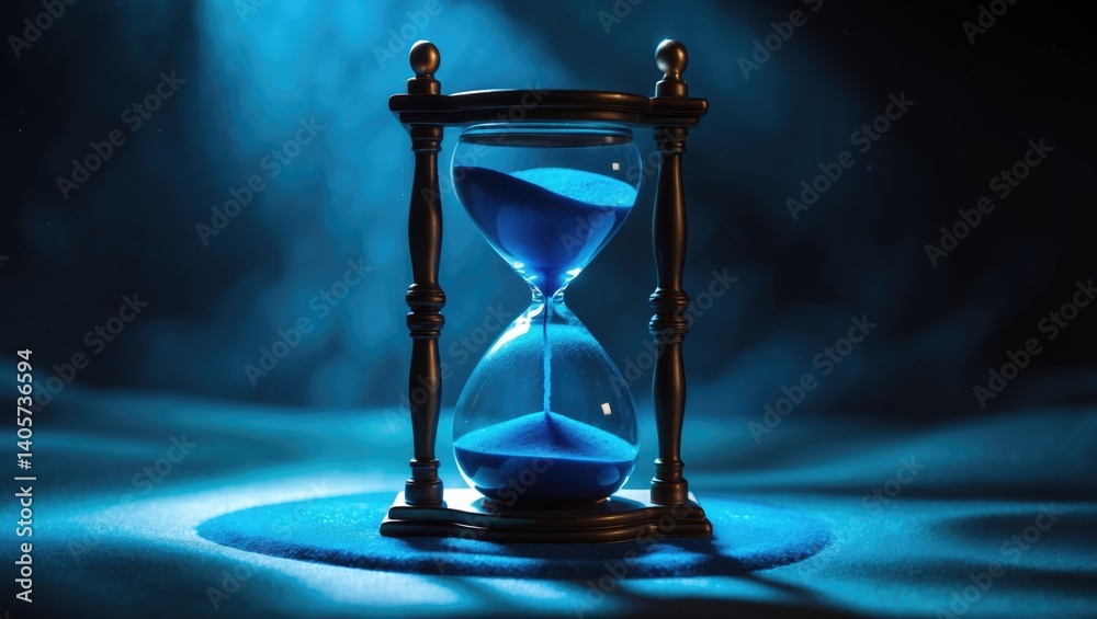 An hourglass symbolizes the sand of time, as life pours more limited time into it. The concept of extended deadlines in time management brings hope, illustrated by the hourglass. The black background An hourglass symbolizes the sand of time, as life pours more limited time into it. The concept of extended deadlines in time management brings hope, illustrated by the hourglass. The black background