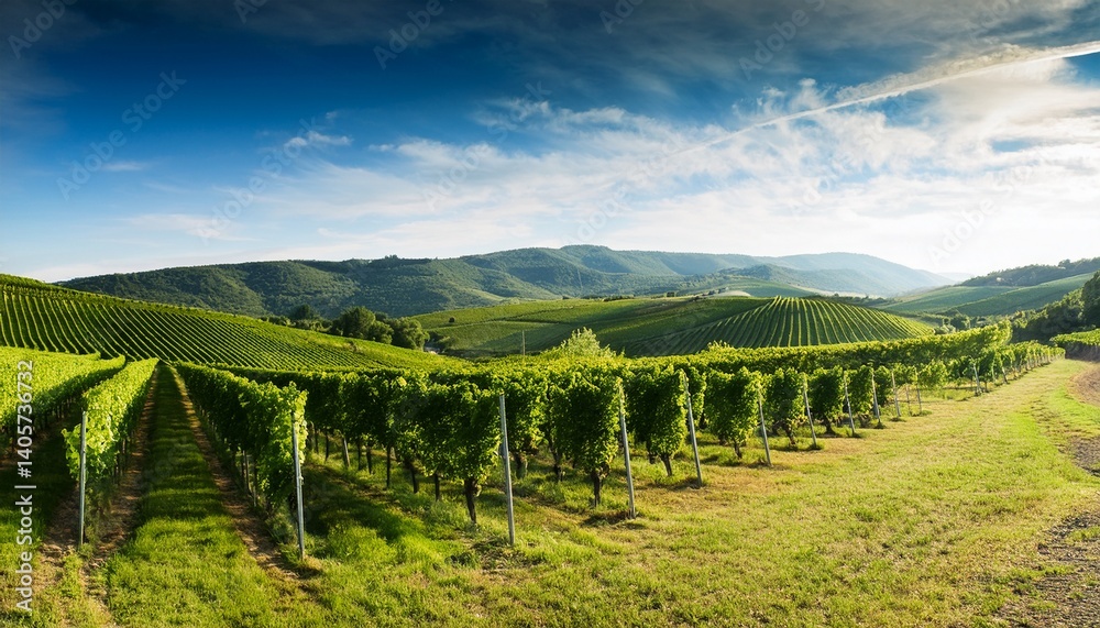 Fototapeta premium Green vineyard fields in countryside