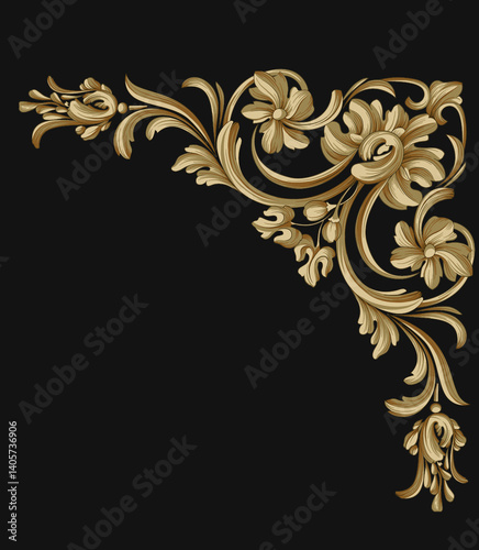 gold, pattern, ornament, frame, vintage, design, floral, decoration, art, vector, flower, antique, element, border, illustration