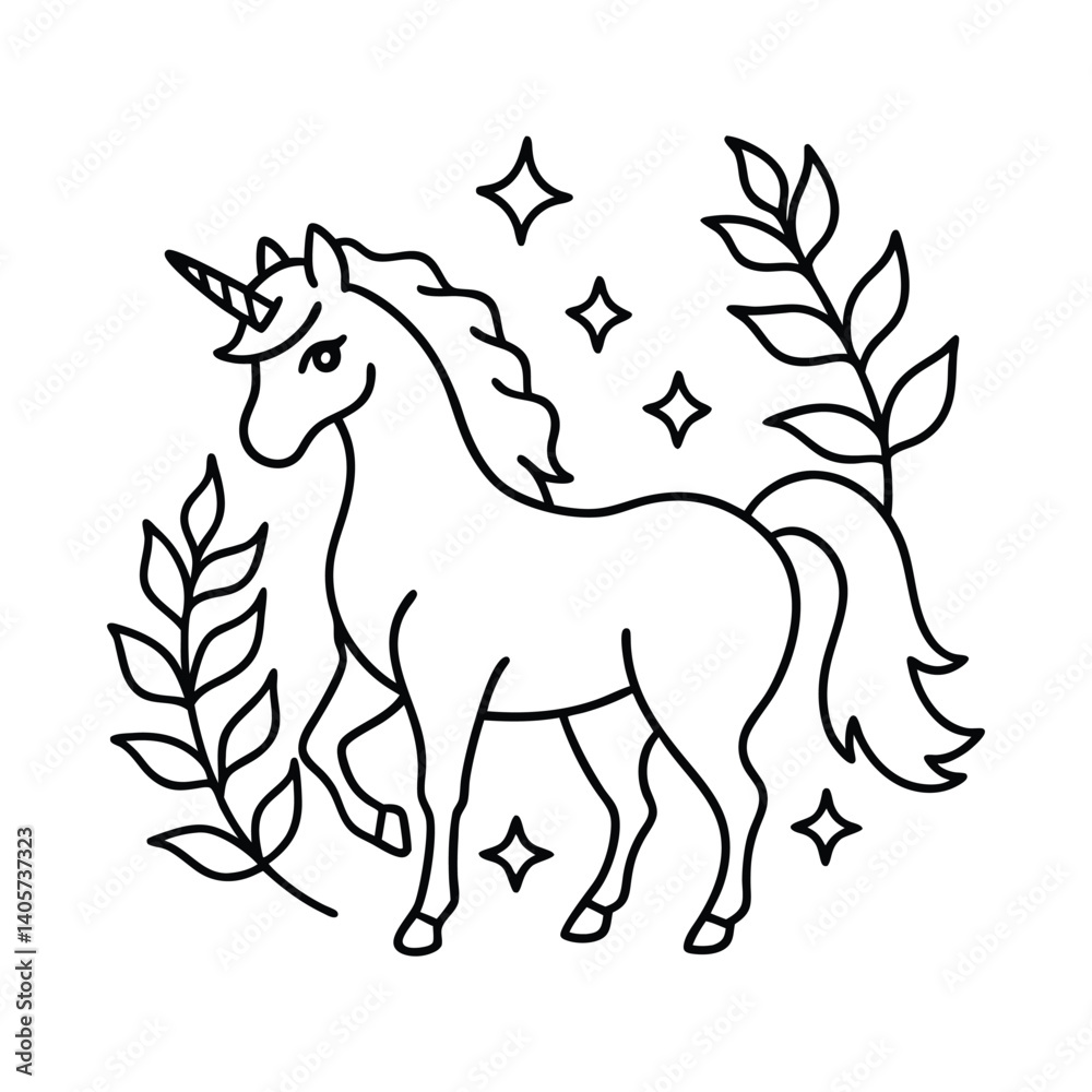 Fototapeta premium Beautiful Unicorn Line art and Drawing Fantasy Beast Vector Art Illustration