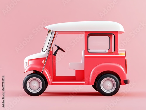 Stylish red and white vintage vehicle on a pastel background. 3d soft pastel pop