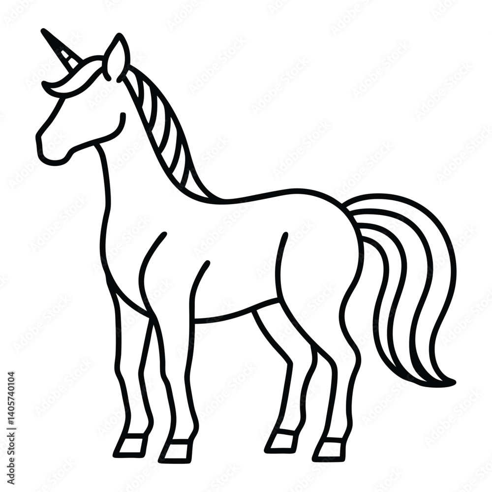 Obraz premium Elegant Unicorn Outline Minimalist Mythical Creature Drawing Line Art Vector Illustration