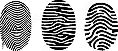 Fingerprint vector icon set. Personal id identity. Press finger, scan for safety. Unique touch id. Individual fingertip is verification in police. Illustration on white background.