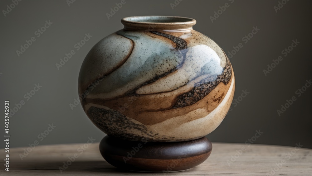 Raku Obvara Globe Ceramic Pottery Vase with Rainbow Aurora Textured Design for Home Decor