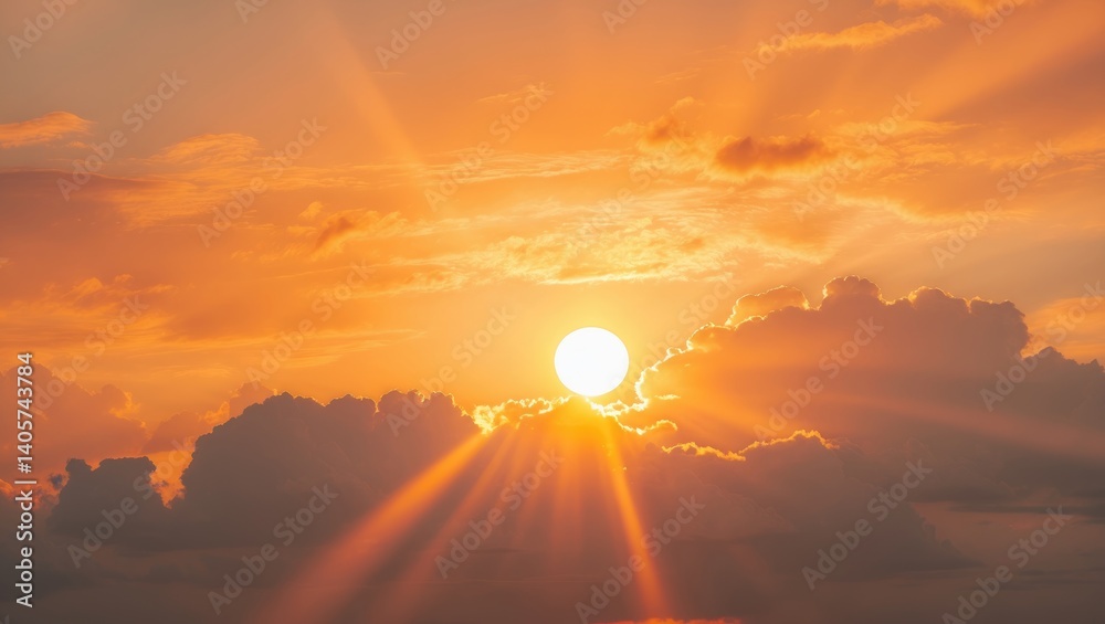 Sun and clouds in an orange sky