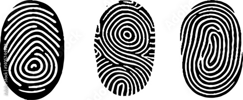Fingerprint vector icon set. Personal id identity. Press finger, scan for safety. Unique touch id. Individual fingertip is verification in police. Illustration on white background.