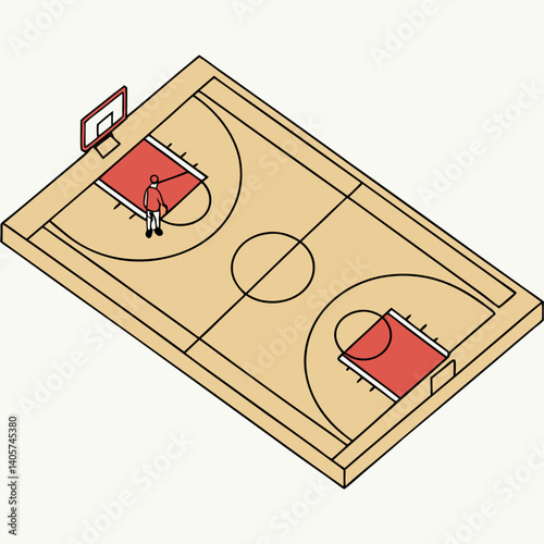 Basketball Court Layout – Indoor Wooden Floor with Hoops and Lines – Flat Vector Design