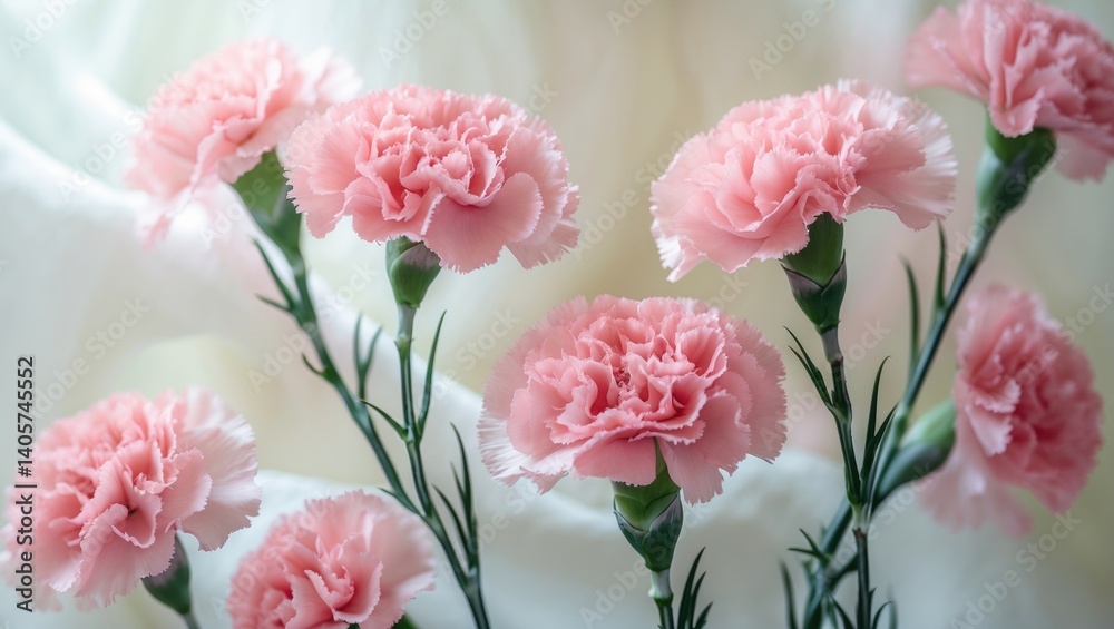 Obraz premium Blooming pink carnations, indoor plant blossoms