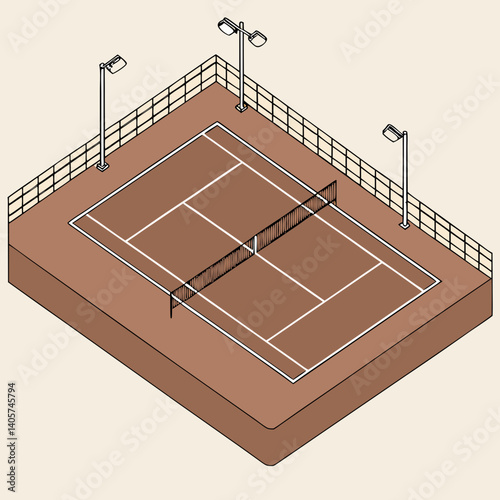 Tennis Court Vector – Net, Markings, and Clay Surface – Clean Top View Illustration