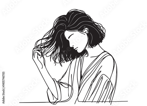 Minimalistic silhouette of woman silhouette. Black and white. White background. Line drawing