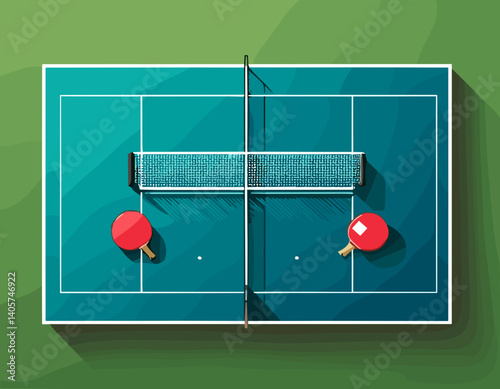 Table Tennis Table Top View – Net, Paddle Area, and Markings – Clean Vector Design