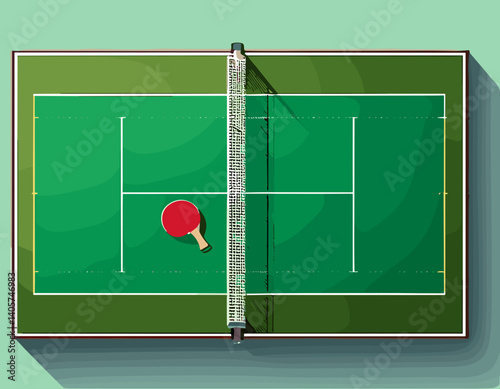 Table Tennis Table Top View – Net, Paddle Area, and Markings – Clean Vector Design