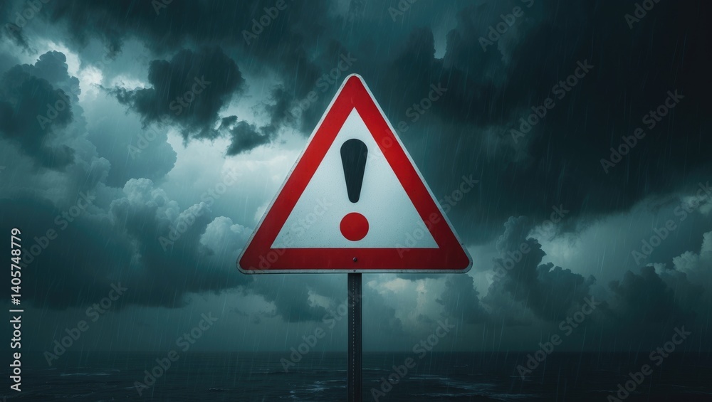 Severe weather warning symbol represented by warning triangle with exclamation mark Severe weather warning symbol represented by warning triangle with exclamation mark
