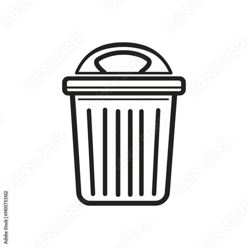Outline Trash Can Icon with Lid, Waste Container on Transparent Background