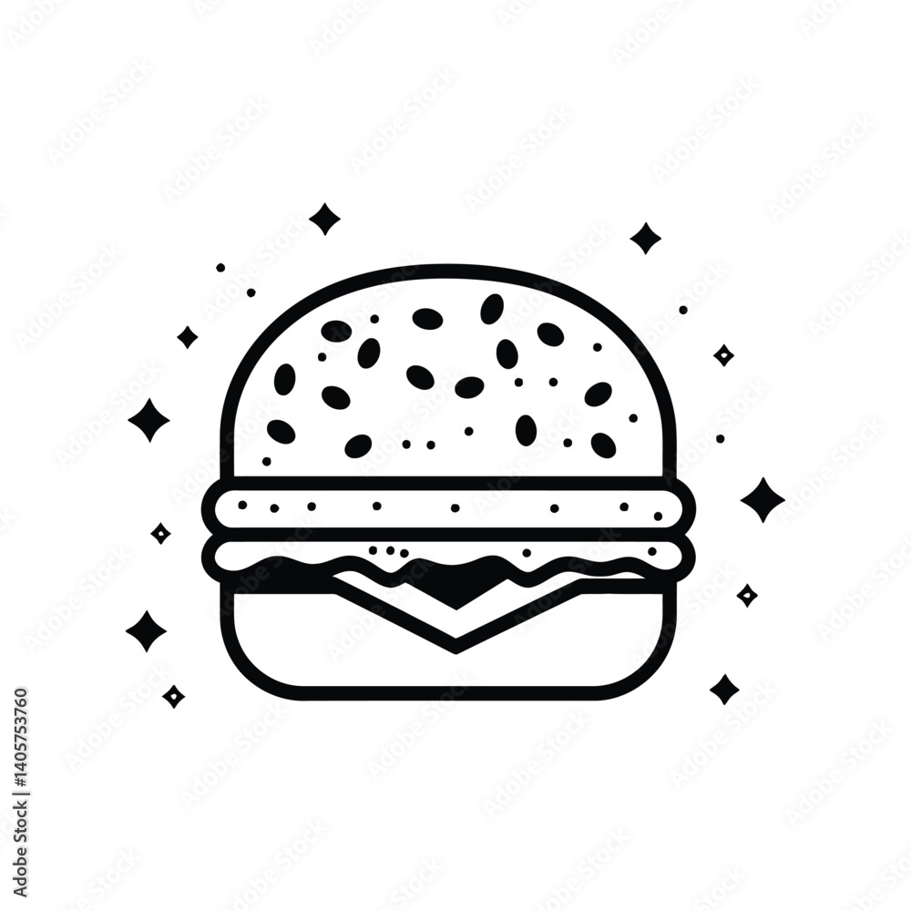 Outlined Burger with Shine, Minimalist Style on Transparent Background Outlined Burger with Shine, Minimalist Style on Transparent Background