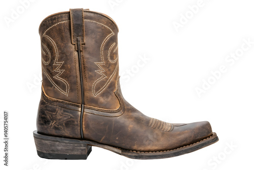 Vintage Style Western Boot in Brown Leather with Square Toe Design.