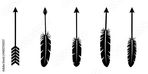 Crossed bow arrows icon. Colored silhouette. Front side view. Vector simple flat graphic illustration. Isolated object on white background. Isolate, Set of arrows Vintage with feathers isolated.