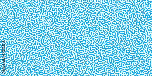 Reaction-diffusion or Turing pattern natural texture in coral blue and white color. Seamless colorful Organic Rounded Jumble Maze Lines Patterns. diffusion monochrome seamless pattern with chaotic