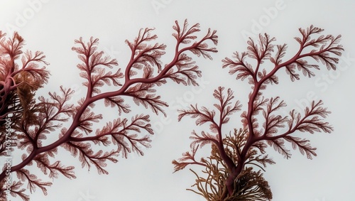 Cladostephus verticillatus brown algae displayed on a white background. photo