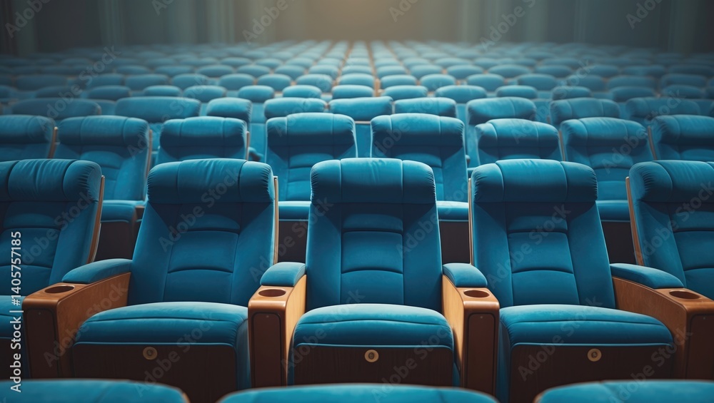 Fototapeta premium Blue seating in a vacant conference room