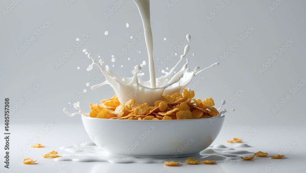 milk splash with corn flakes isolated on white